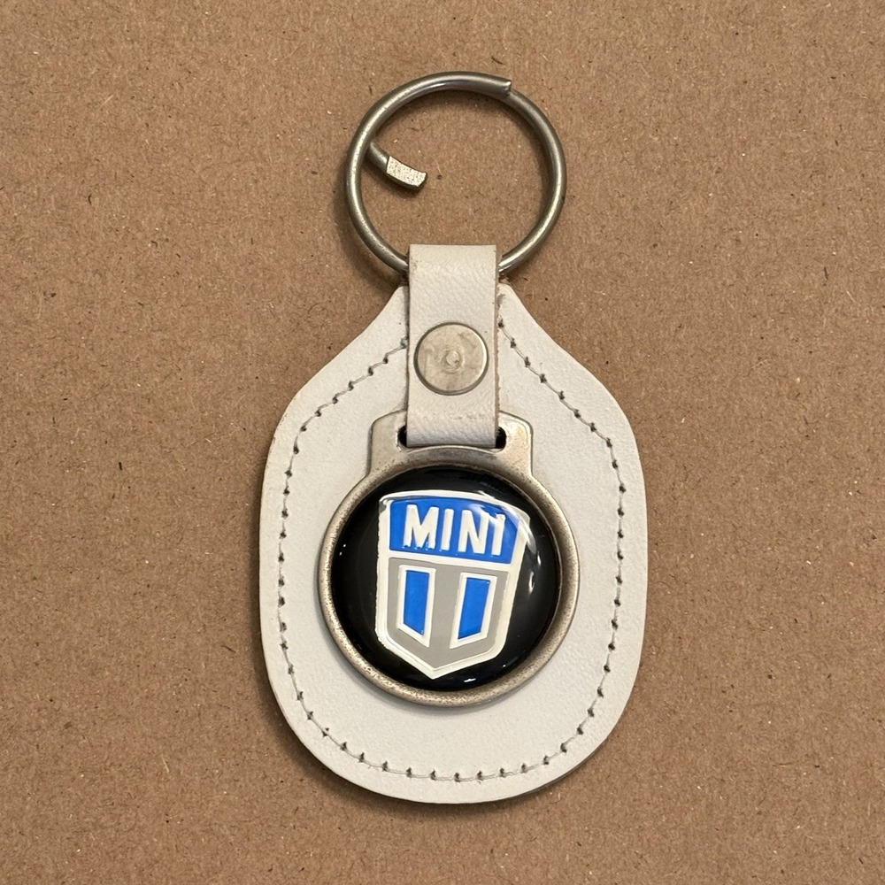 Mini Cooper White Leather Keychain Car Automobile England British